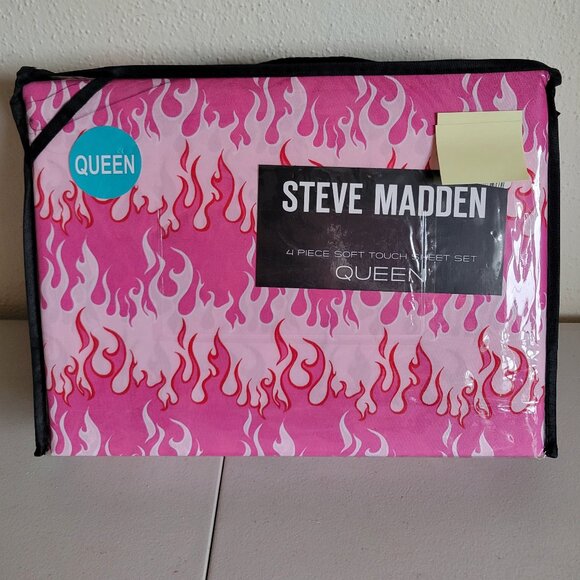 NEW Hot PINK FIRE Fuschia Flames Print 4-Pc QUEEN Sheet Set Soft Microfiber Punk - Picture 1 of 3